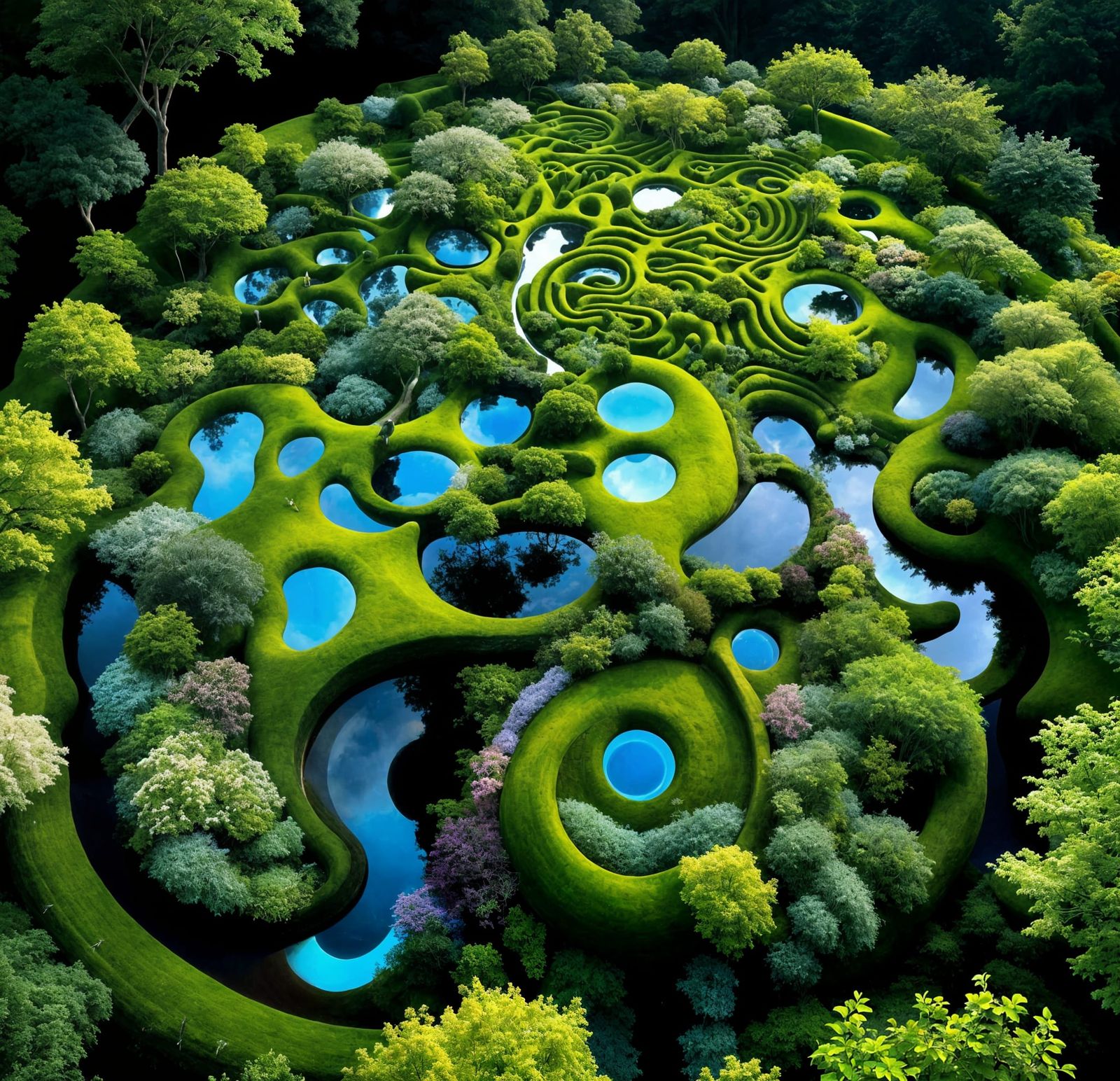 Bioluminescent Surreal Garden Inspired by Escher