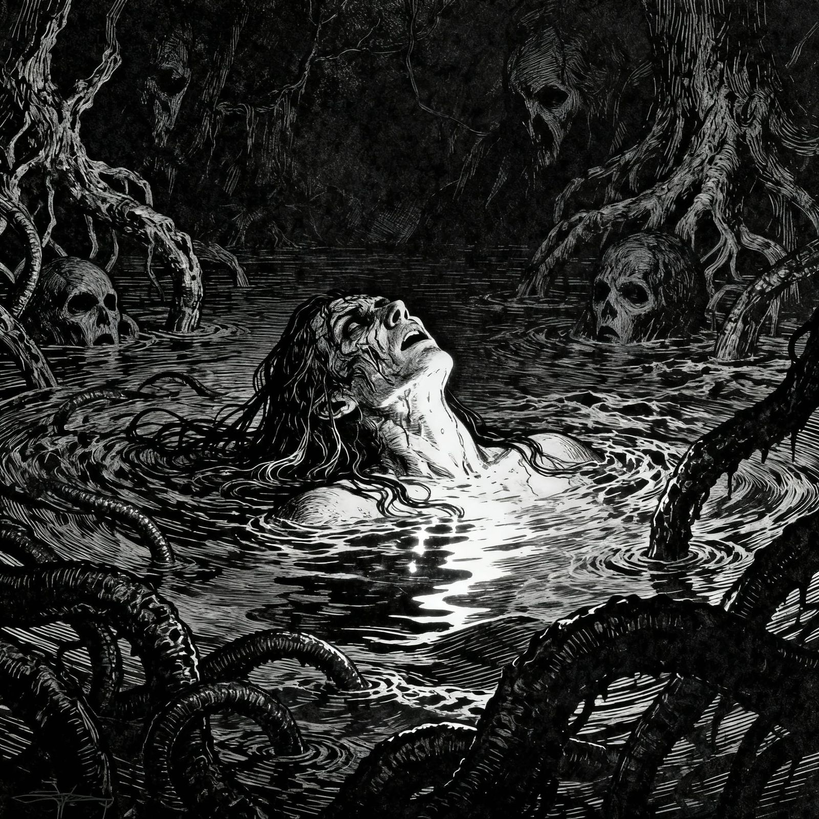 Black and White Drowning Horror Album Art