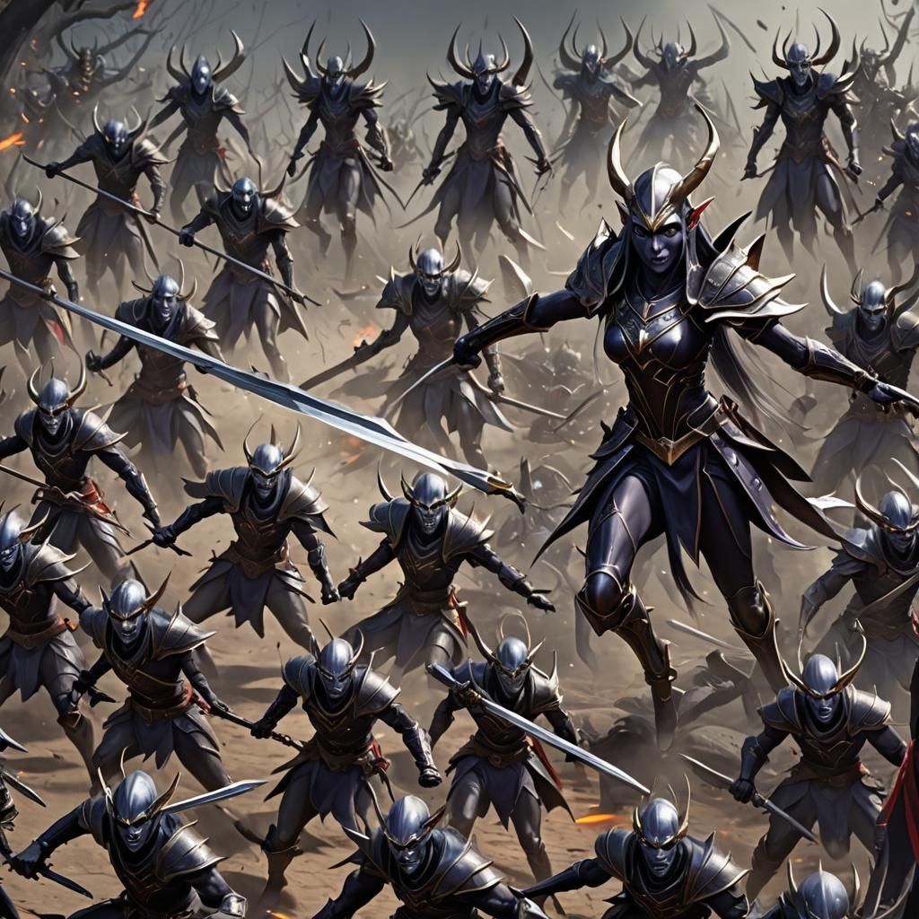 Dark Elves in Battle: 3D Anime Art