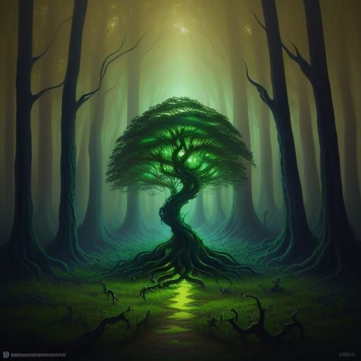 Mystical Figure in Forest: Surrealist Digital Painting
