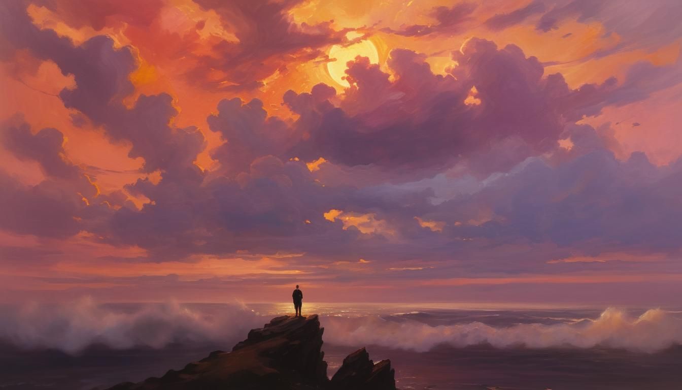 Serene Sunset Oil Painting of Ocean Vista