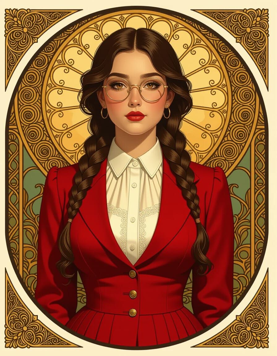 Greek Girl in School Uniform, Art Nouveau Style