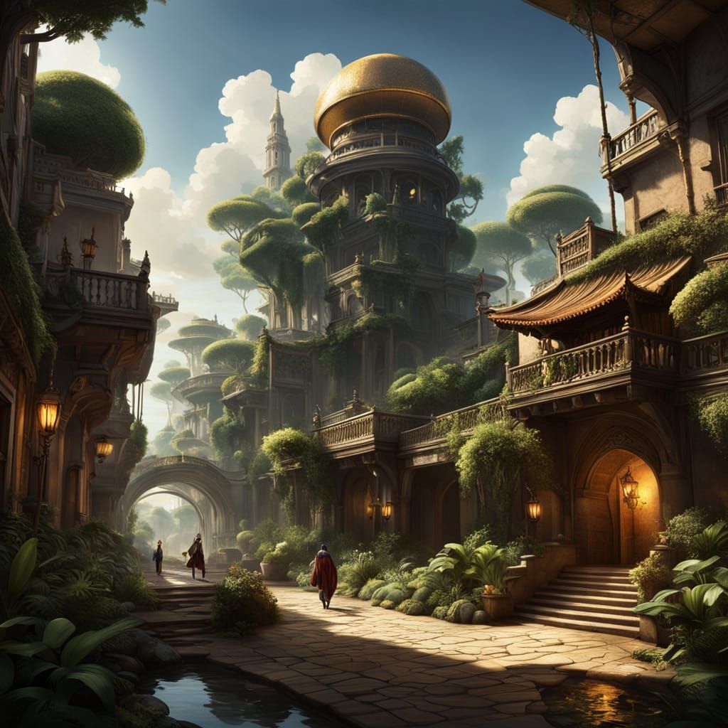 Vibrant Cityscape and Distant Landscape