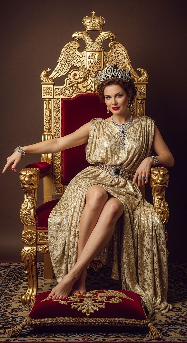 Tsarina on Gold Throne in Opulent Portrait