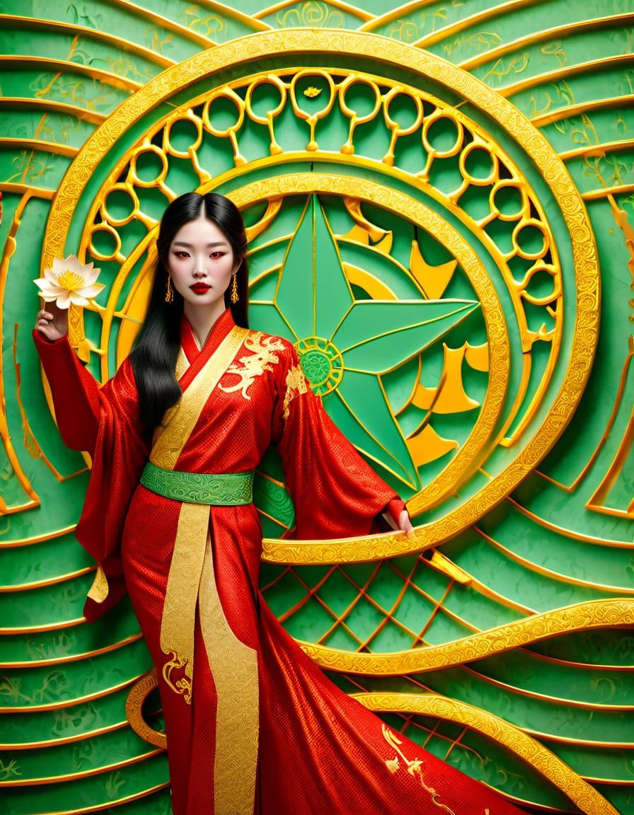 Buddhist Goddess in Golden Light: Cinematic Asian Beauty