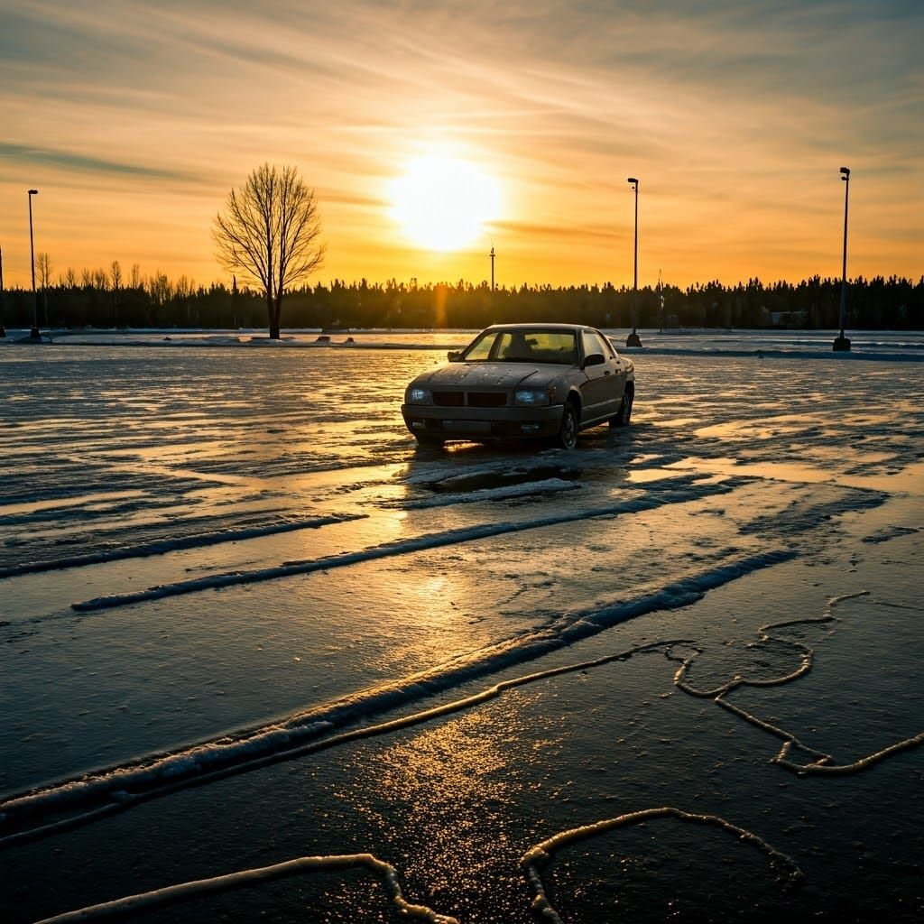 Icy Car in Parking Lot, Digital Art