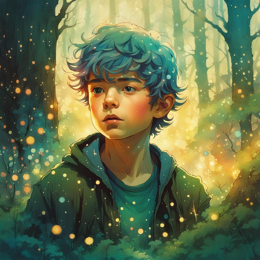 Enchanted Fairy Boy Portrait in Solarpunk Forest