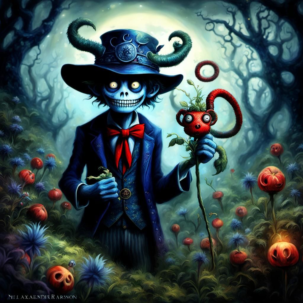 Psychedelic Devil Emerges From Bush, Detailed Fantasy Art