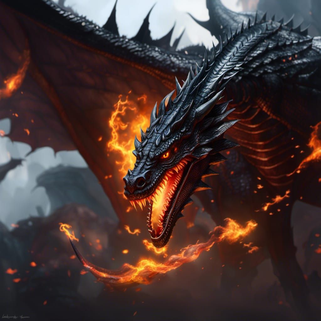 Epic Fiery Black Dragon Concept Art