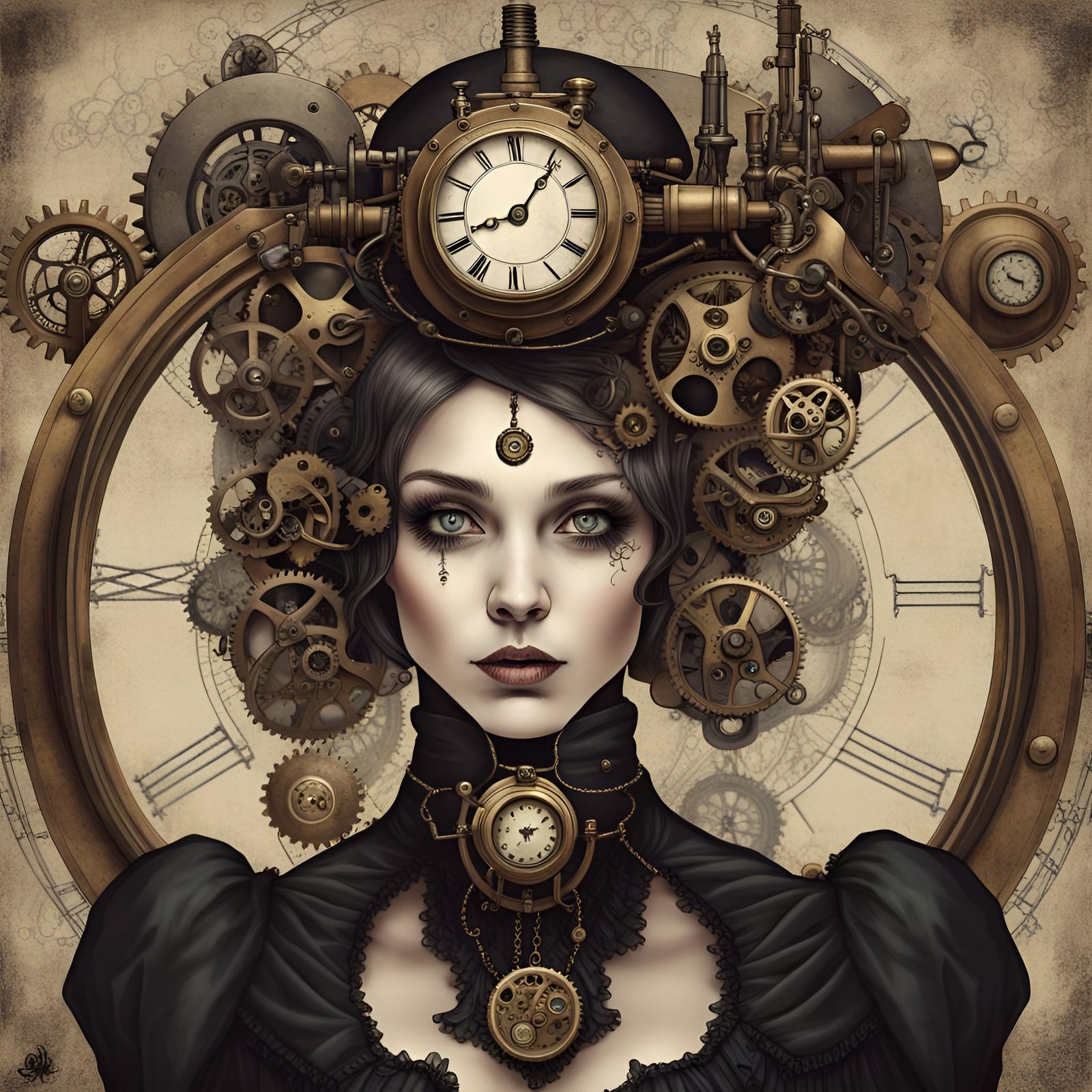 Steampunk Gothic Woman with Clockwork Mechanisms