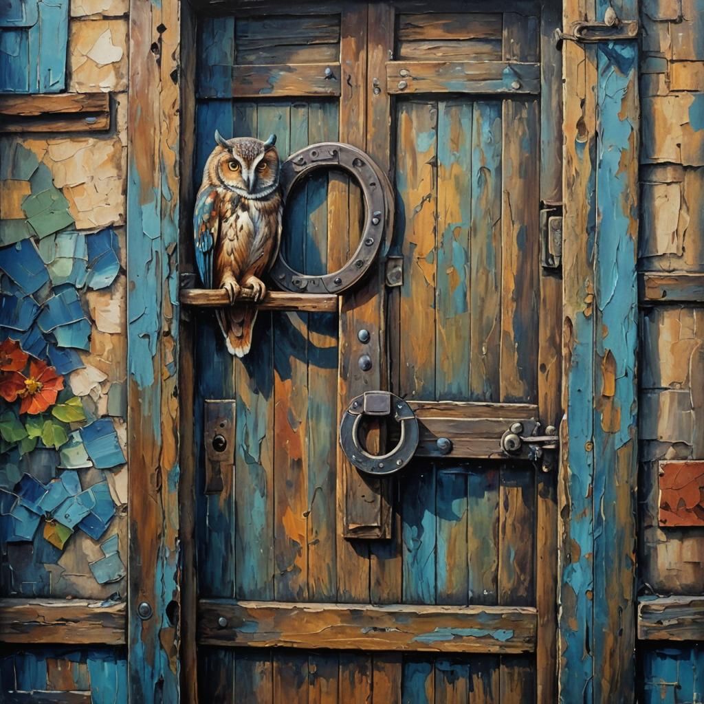 Horseshoe and Owl in Neo-Impressionism Style