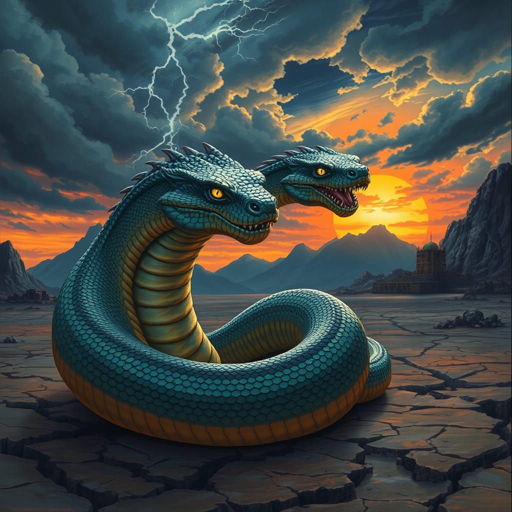 Mythical Serpent Emerges from Turbulent Wasteland