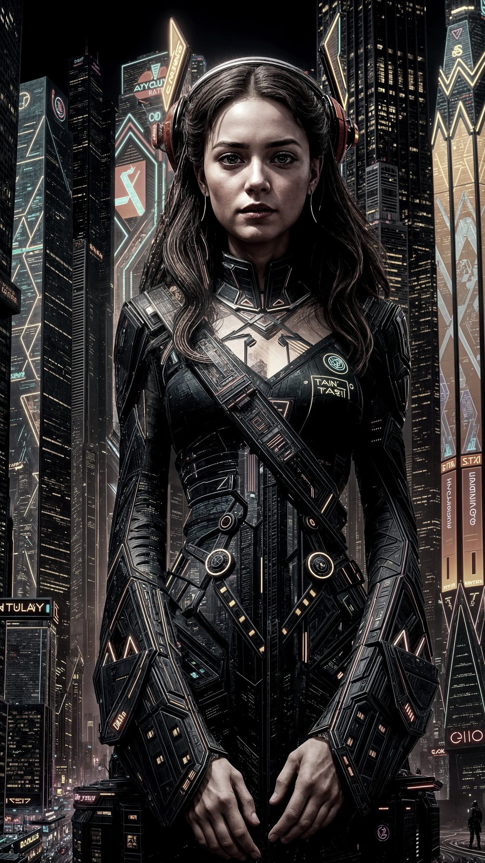 Sleek Futuristic Cityscape with Neon Lights and Skyscrapers