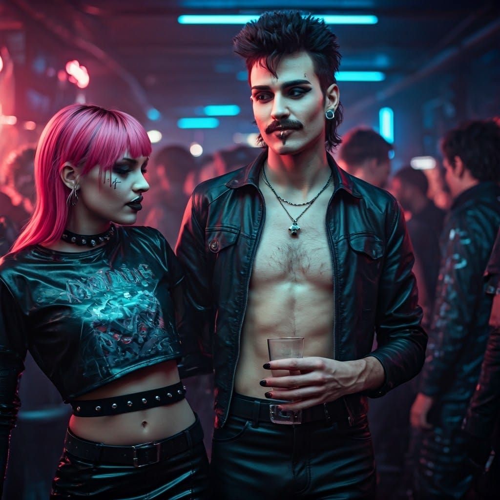 Cyberpunk Party Scene with E-Girl, Cinematic Film Still