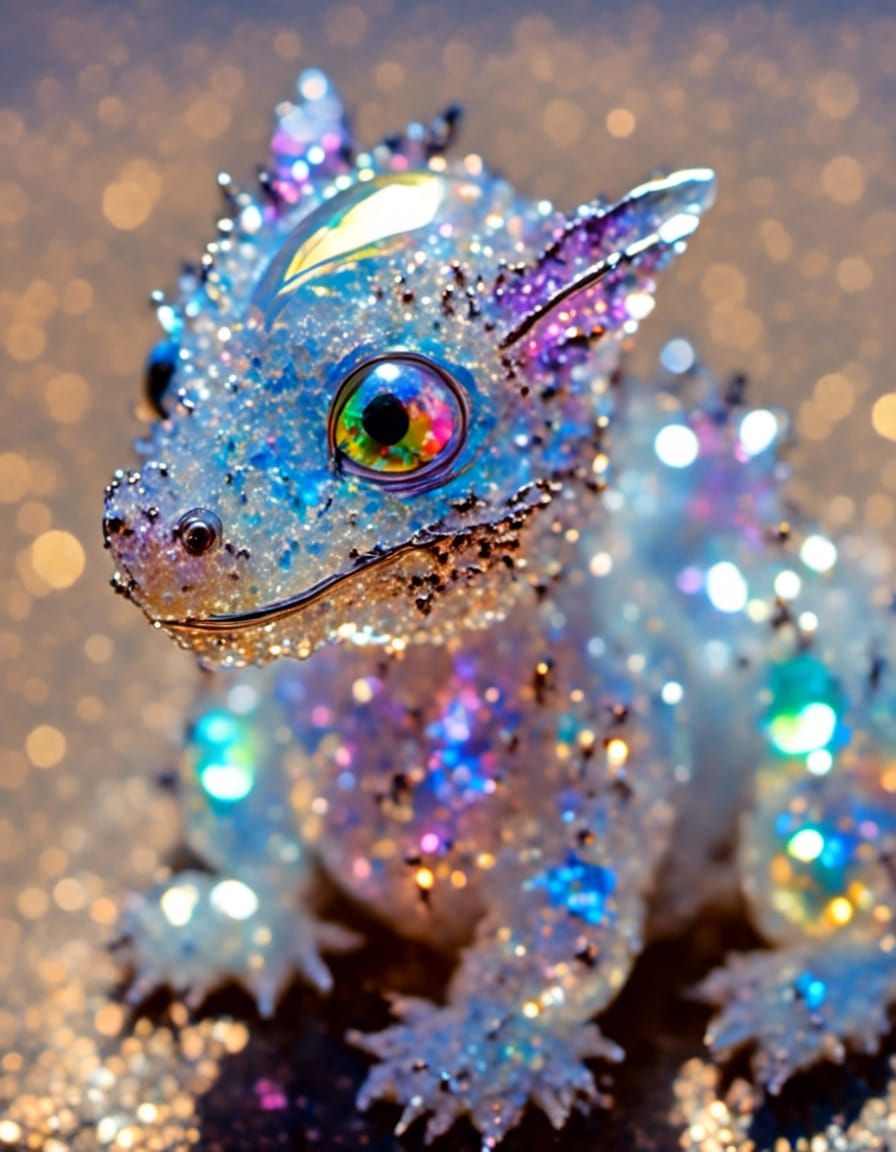 Frosted Crystal Opal Dragon Hatchling Microportrait