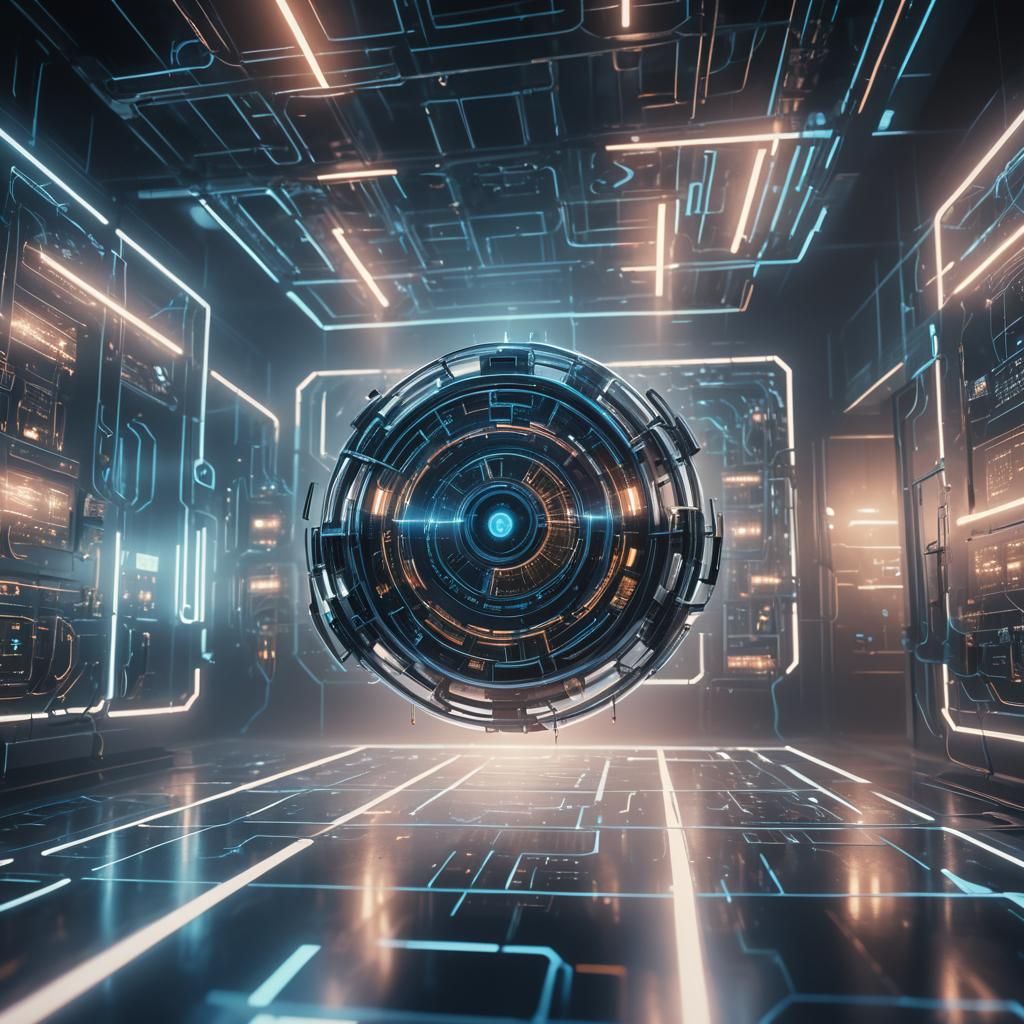 Quantum Computer Levitating in Dreamlike Sci-Fi Laboratory