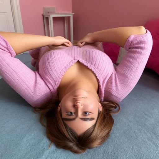 College Girl Relaxing in Pink Bedroom