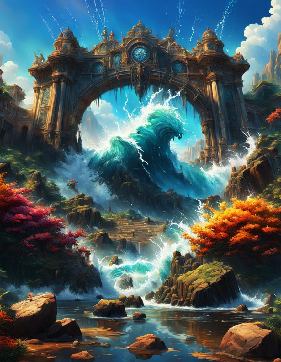 Dramatic Tsunami Wave in Digital Art Style