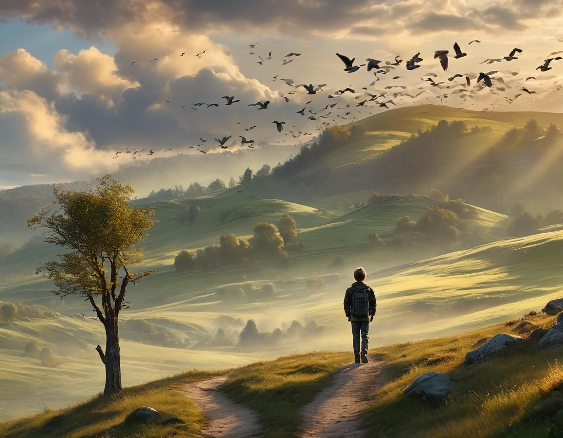 Swedish Boy Watching Geese: Impressionist Style