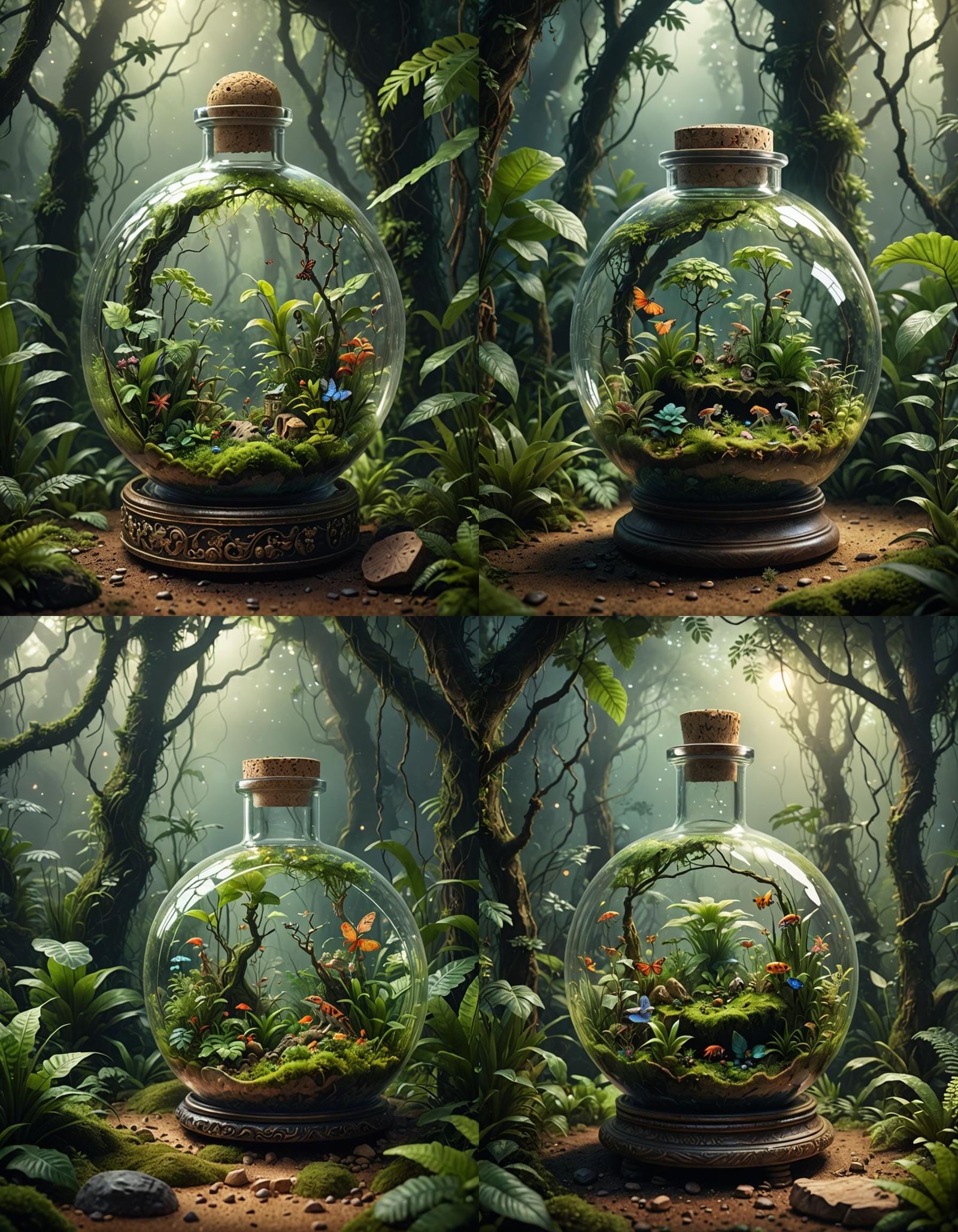 Rainforest Terrarium in Spherical Glass Bottle