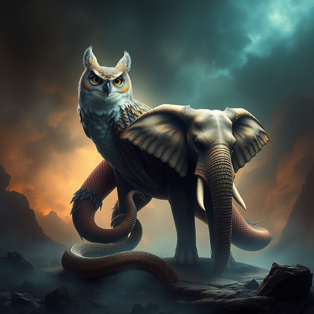 Fantasy Hybrid Creature with Wise Owl Head and Agile Fox Bod...