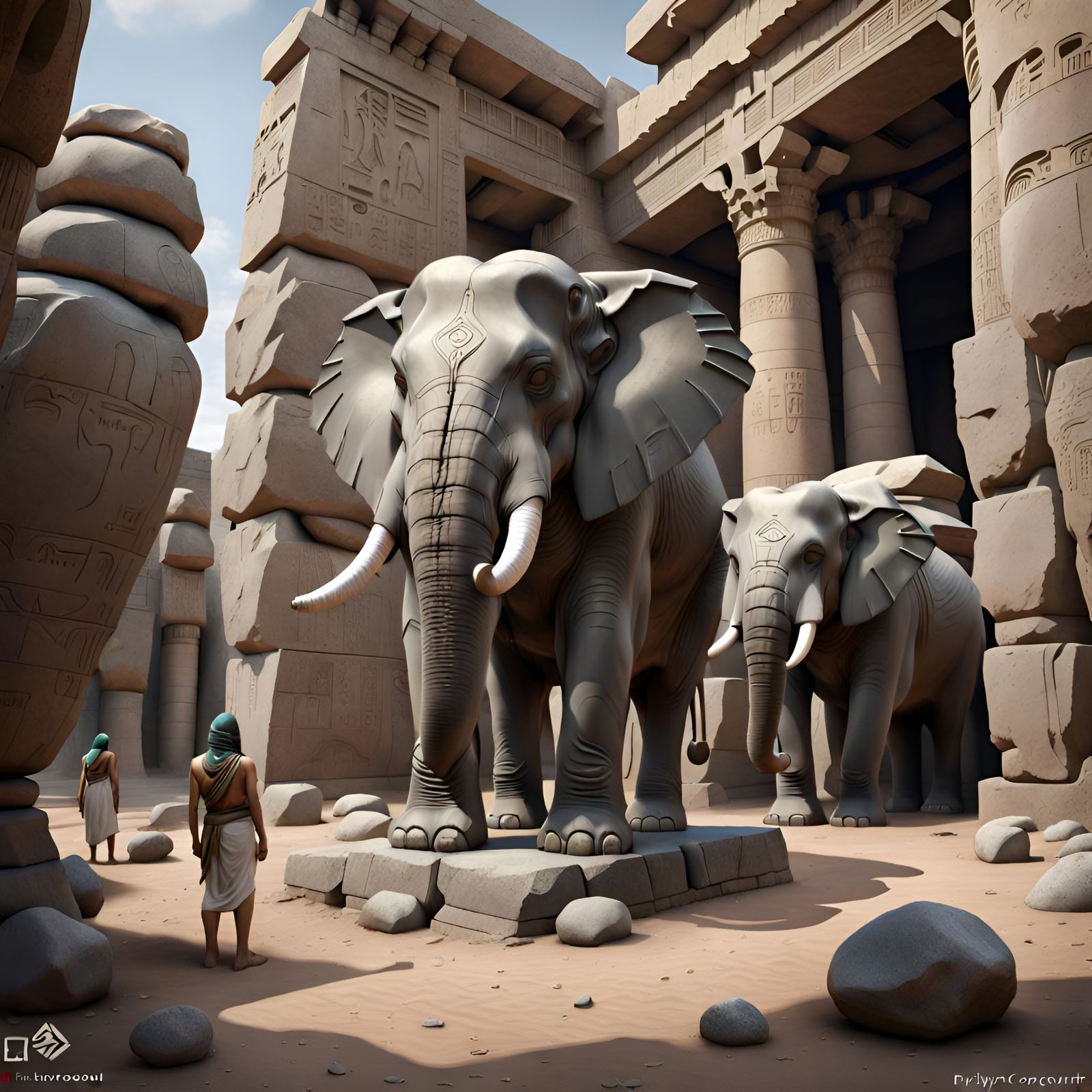 Egyptian Elephants Leverage Boulders in Hyperrealistic Concr...