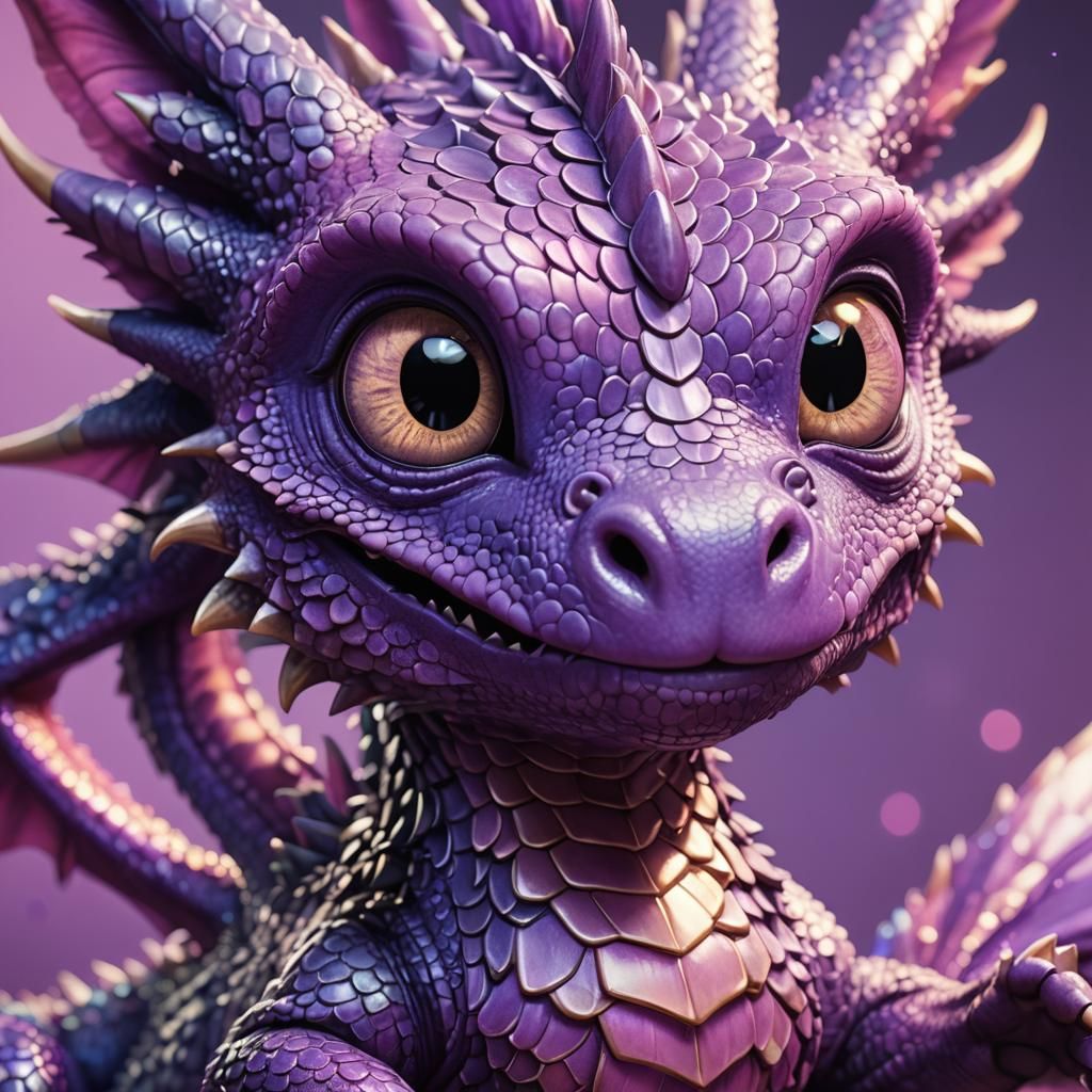 Adorable Baby Purple Dragon in 3D Digital Art