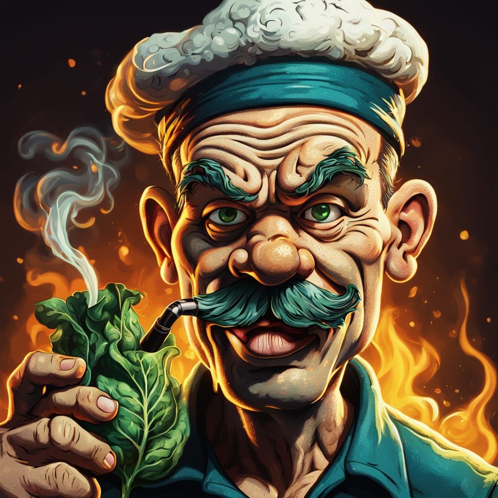 Popeye Caricature with Spinach in Comic Book Style