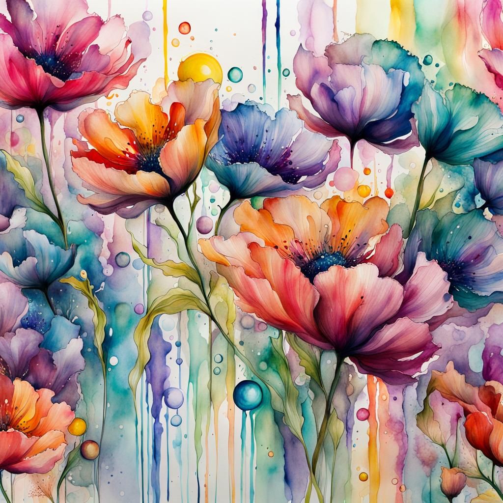 Striped Flowers in Alcohol Ink Watercolor Style