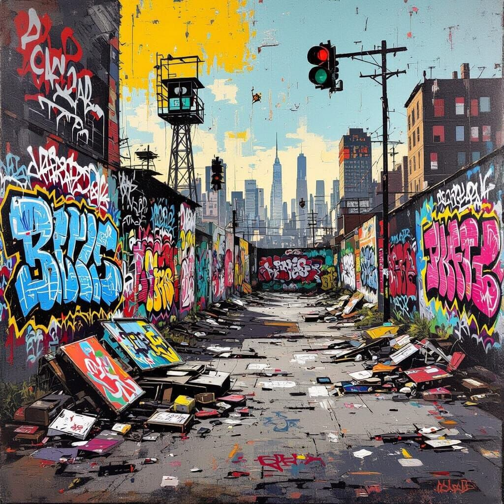 Urban Landscape with Graffiti Art in Street Art Style