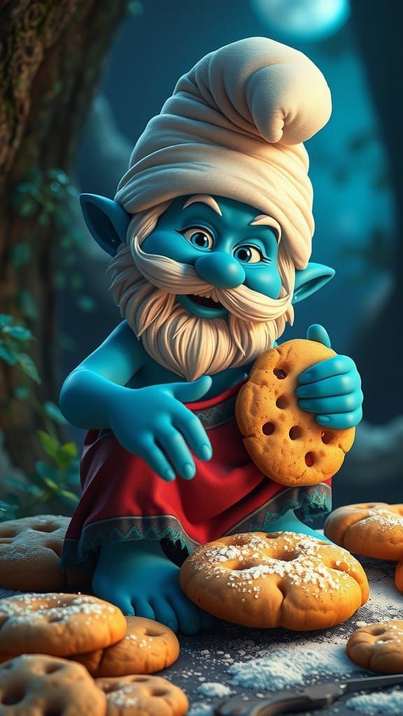 Fairy Smurf in Whimsical Cookie Baking Scene