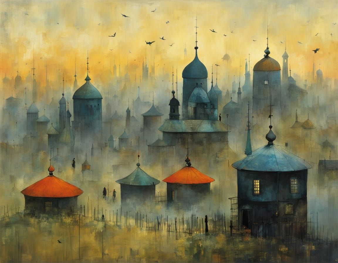 Mysterious Low-Lit Landscape in a Whimsical Art Style