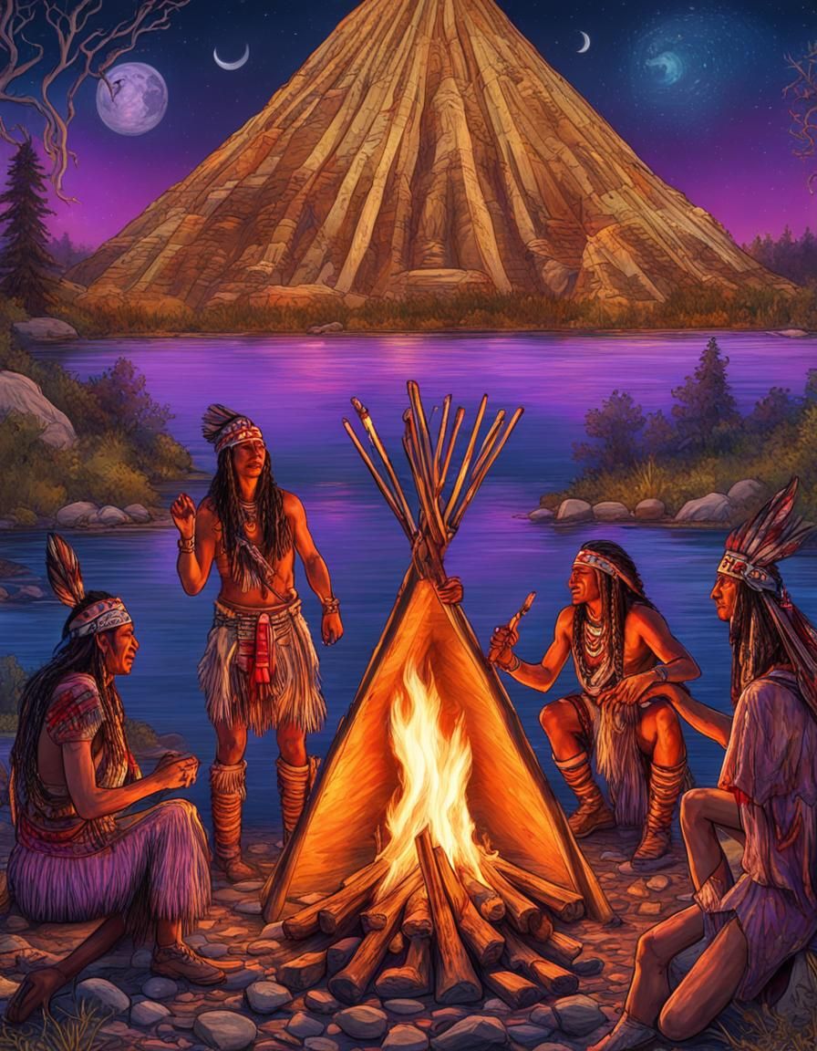 Indigenous Dance at Lake Geneva: Ornate Digital Illustration