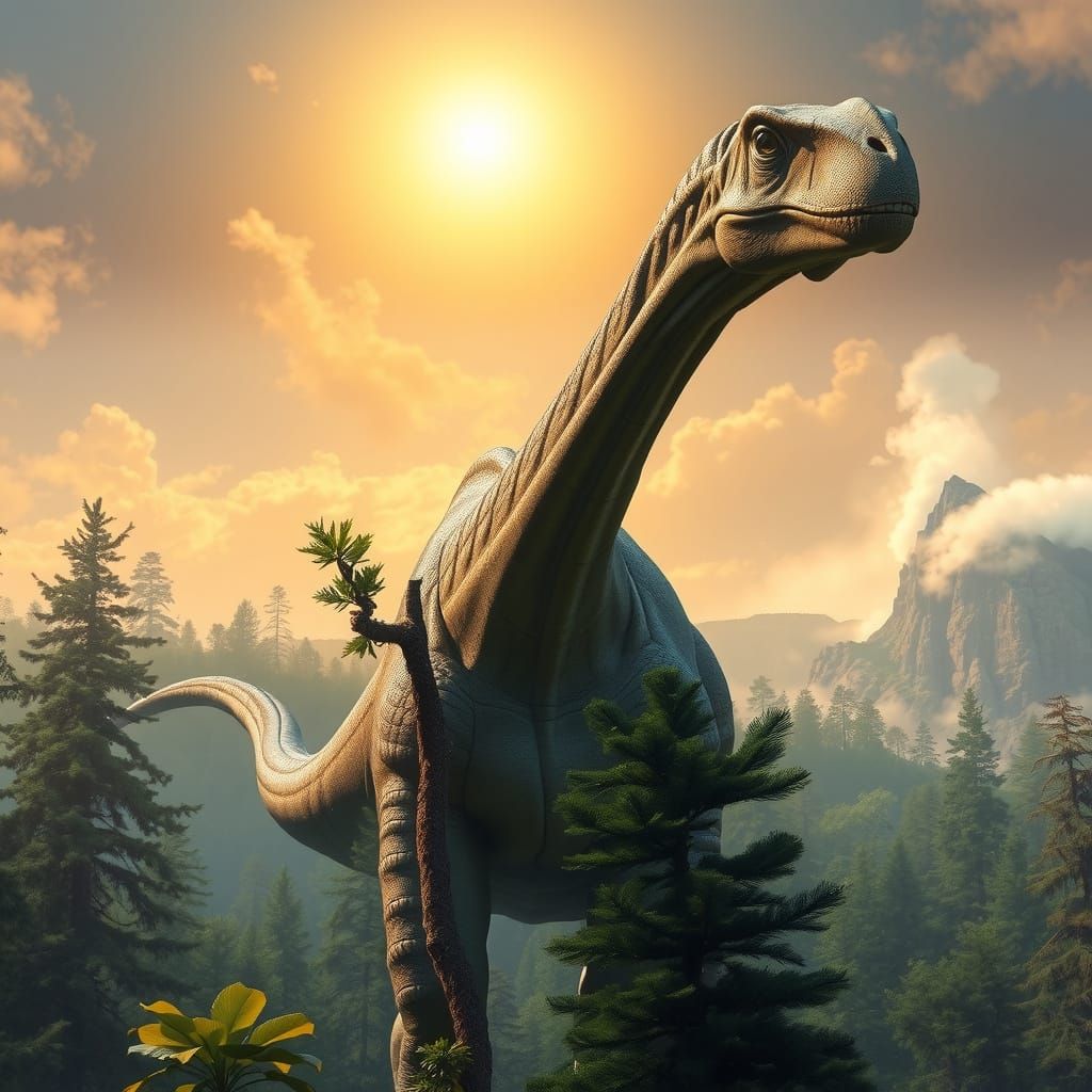 Majestic Brachiosaurus in Jurassic Forest at Dawn