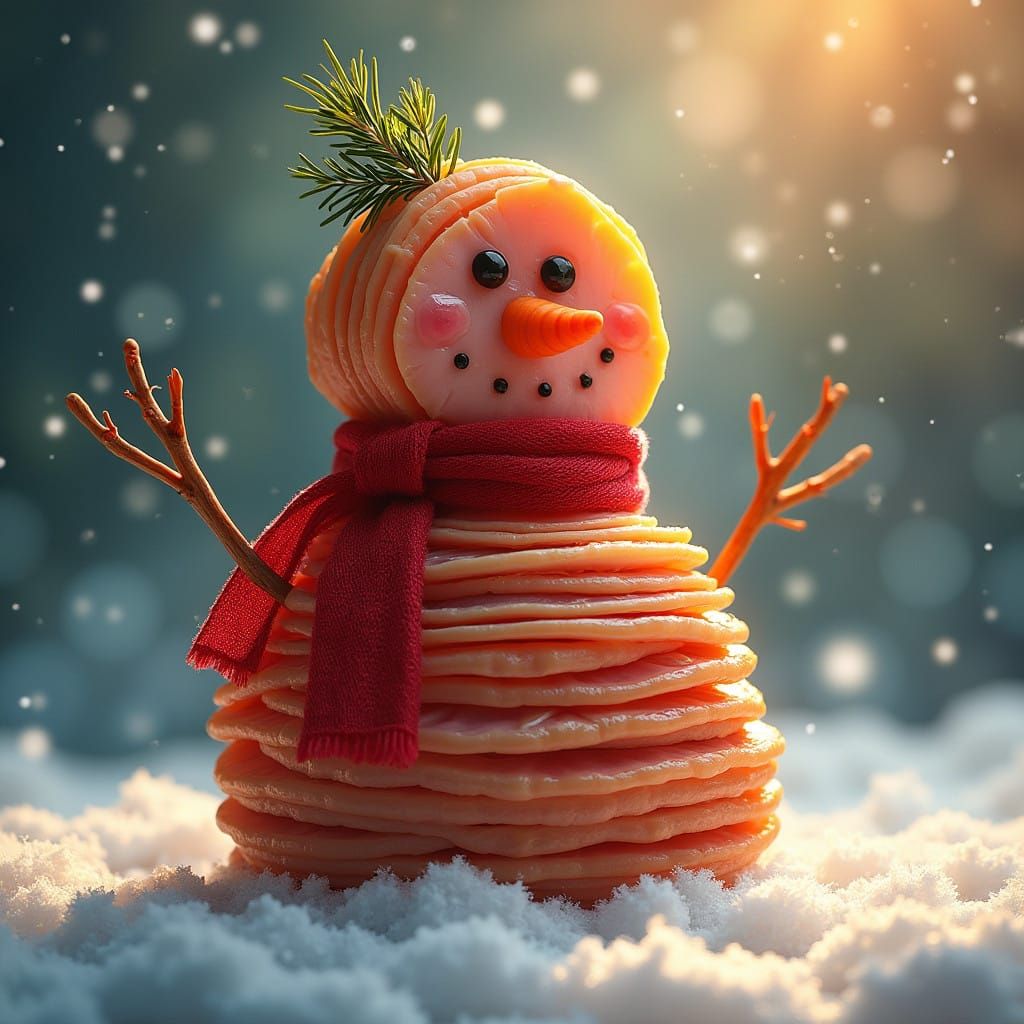 Golden Winter Ham Snowman in Vibrant Wonderland