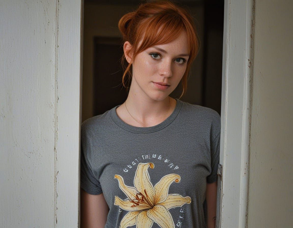 tiger lily young 30ish ginger hair freckled cross-eyed sly g...