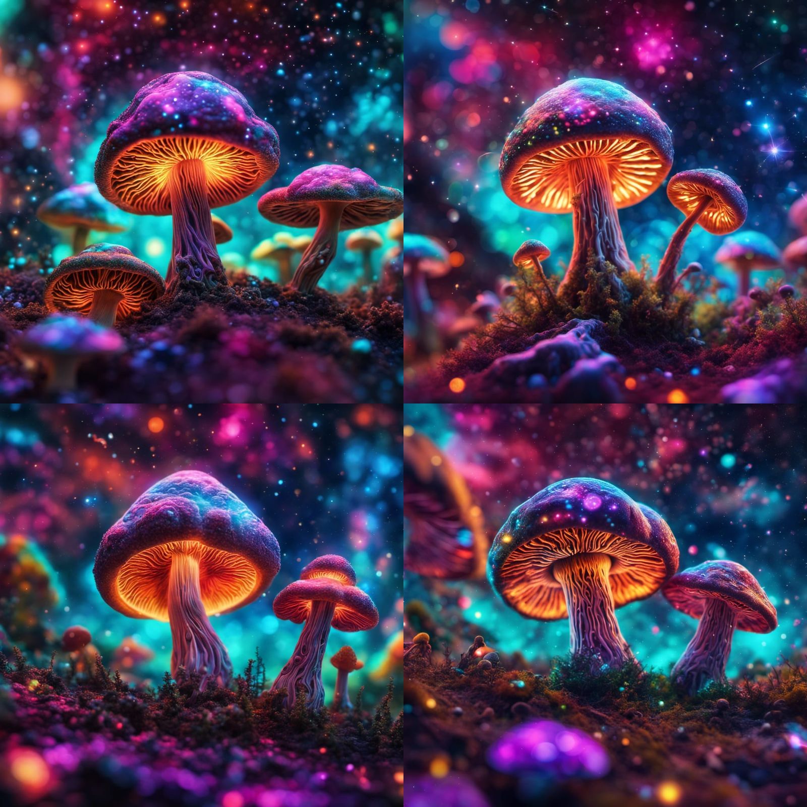 Psychedelic neon mushrooms 
 A cosmic mushrooms of galaxies ...