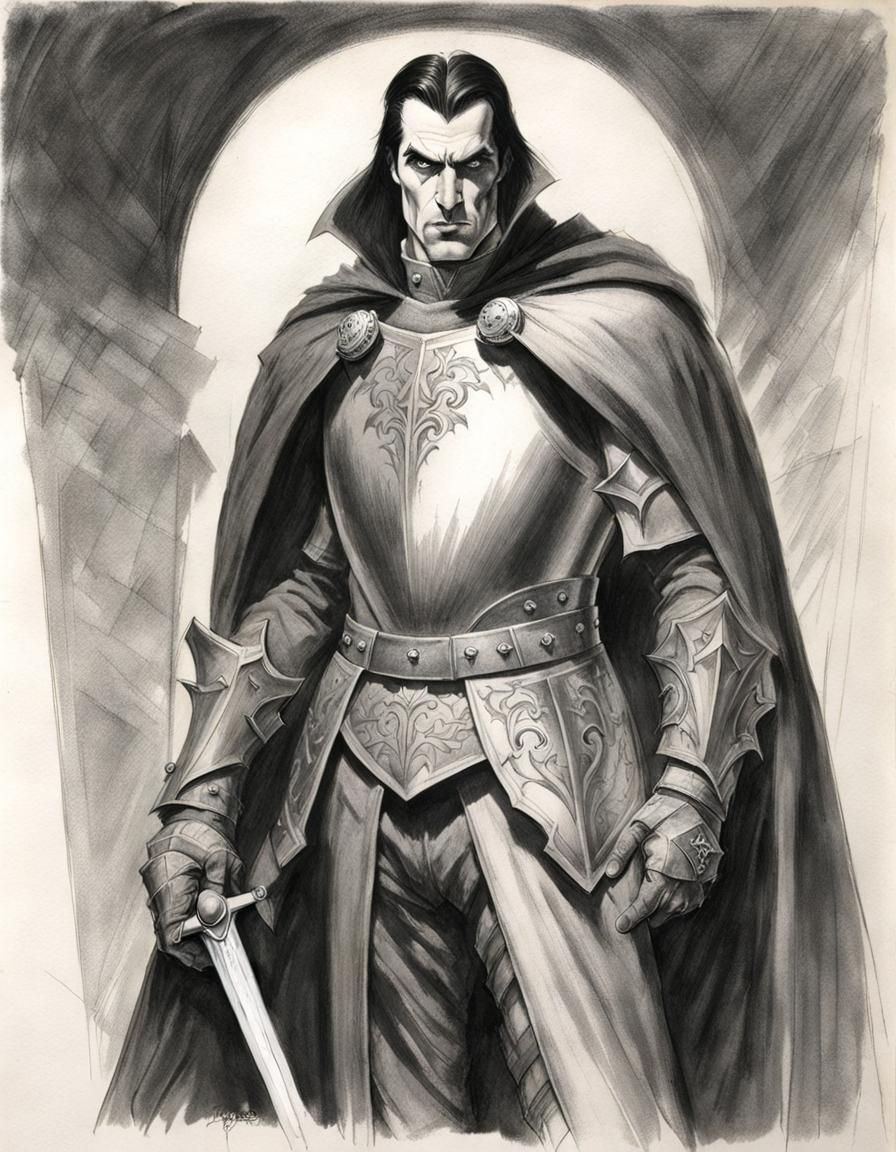 Medieval Dracula Portrait in Graphite Pencil Sketch Style
