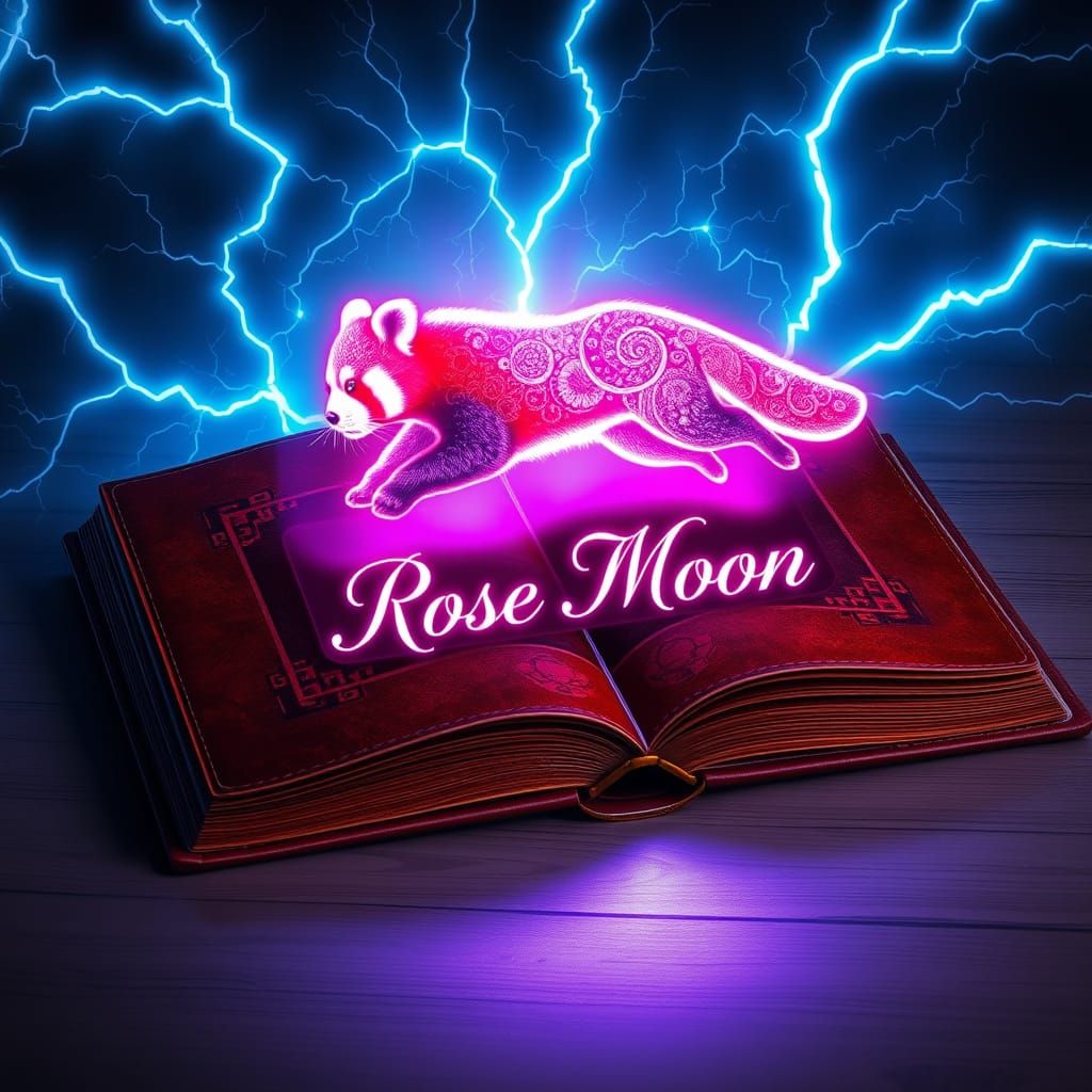 Surreal Book Hologram of a Pink and Purple Red Panda in Mid-...