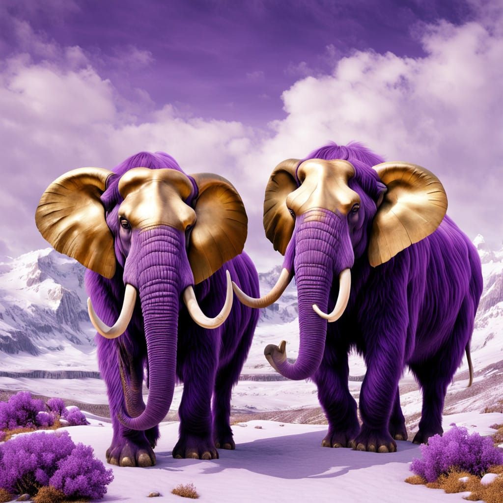 Surreal Mammoth in Golden Landscape