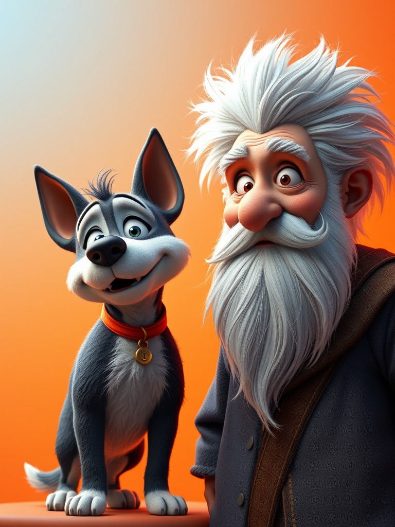 Talking Dog and Old Man in Whimsical 3D Cartoon