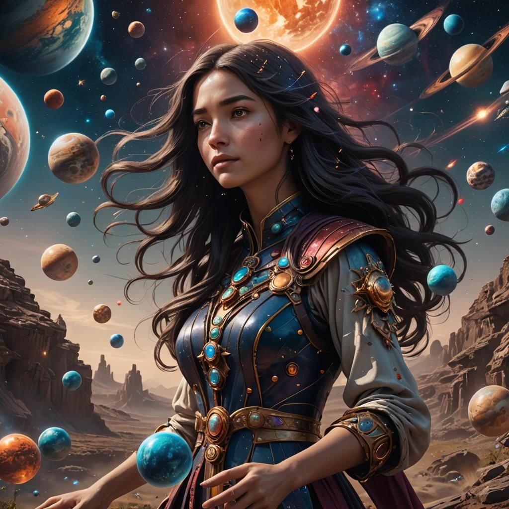 Woman Holds Cosmos: Detailed Fantasy Concept Art