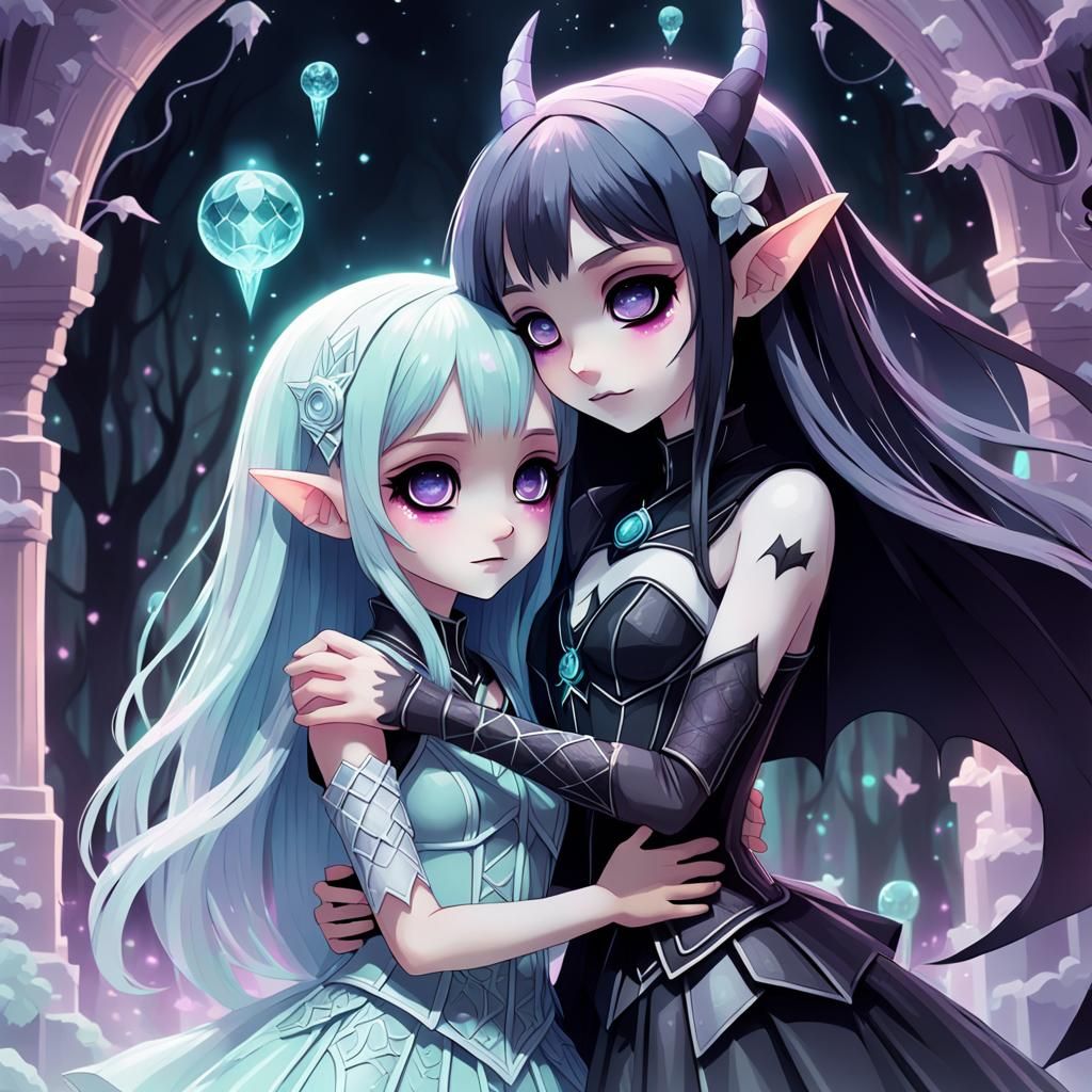 Ethereal Cubist Portal Scene with Anime Figures