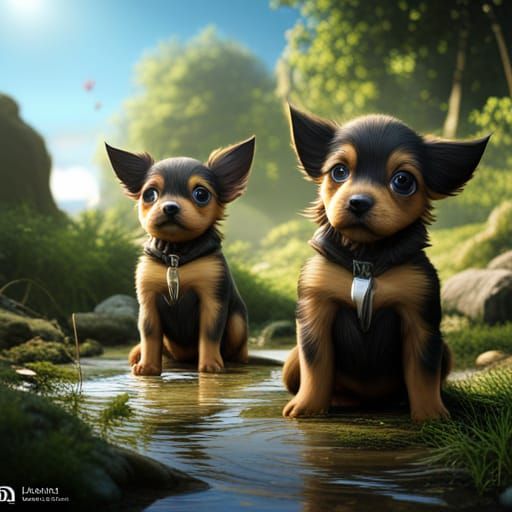 Cute Puppies in Detailed Fantasy Art