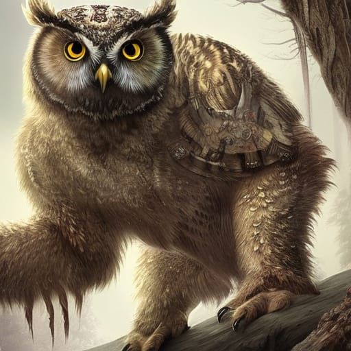 Epic Owl-Bear in a Dungeons and Dragons Scene