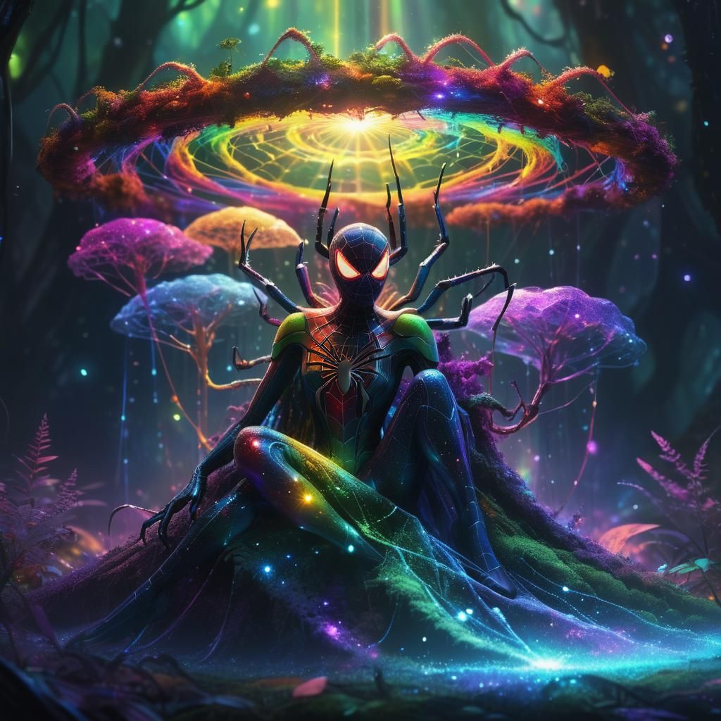 Interstellar Spider Queen in Rainbow Web Forest