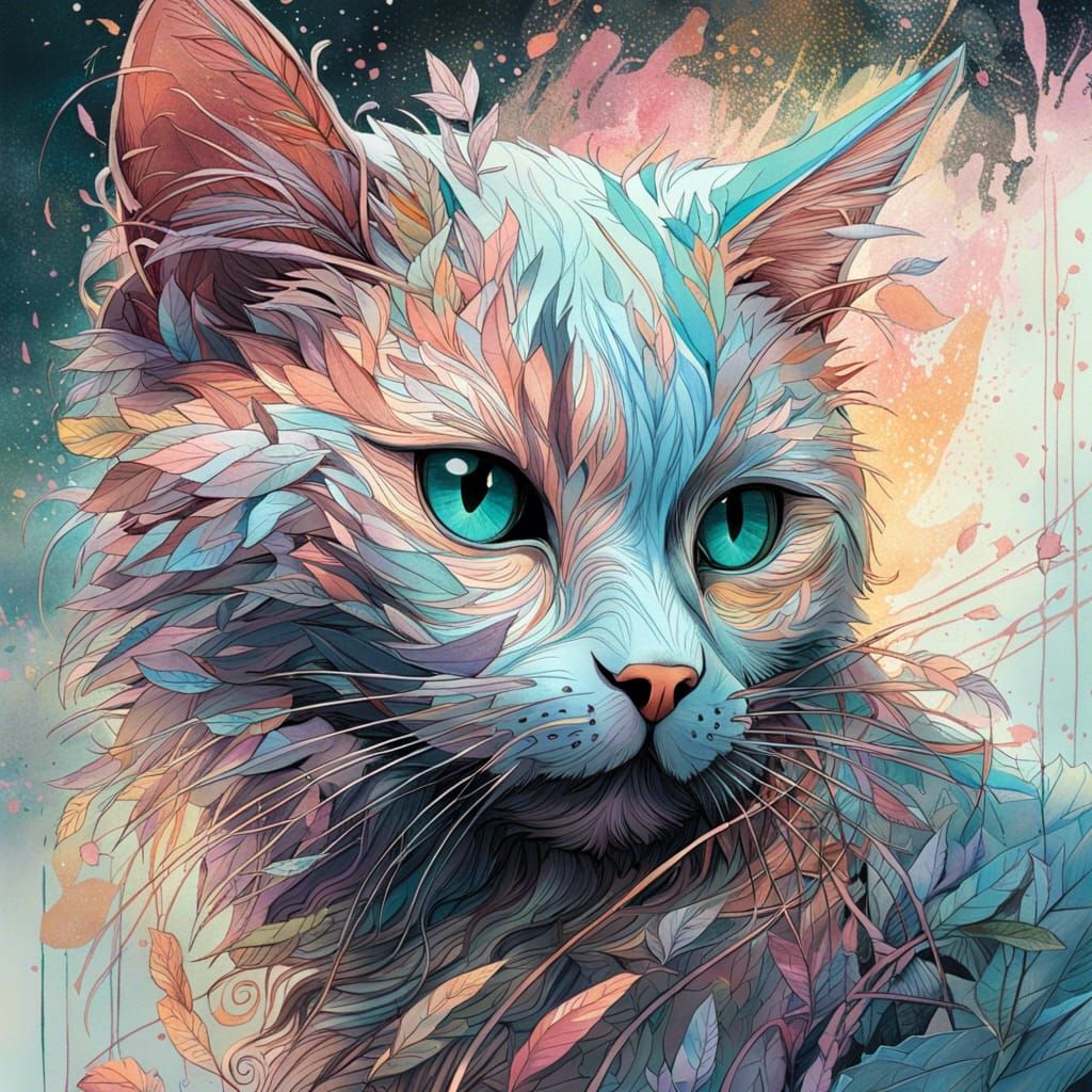 Detailed Cat Portrait in Pastel Colors