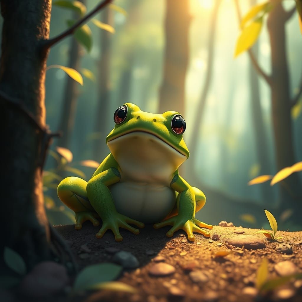 Whimsical Forest Frog in Vibrant Green