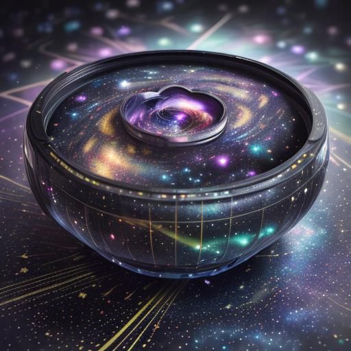 Galactic View Inside Glass Heart in Van Gogh Style