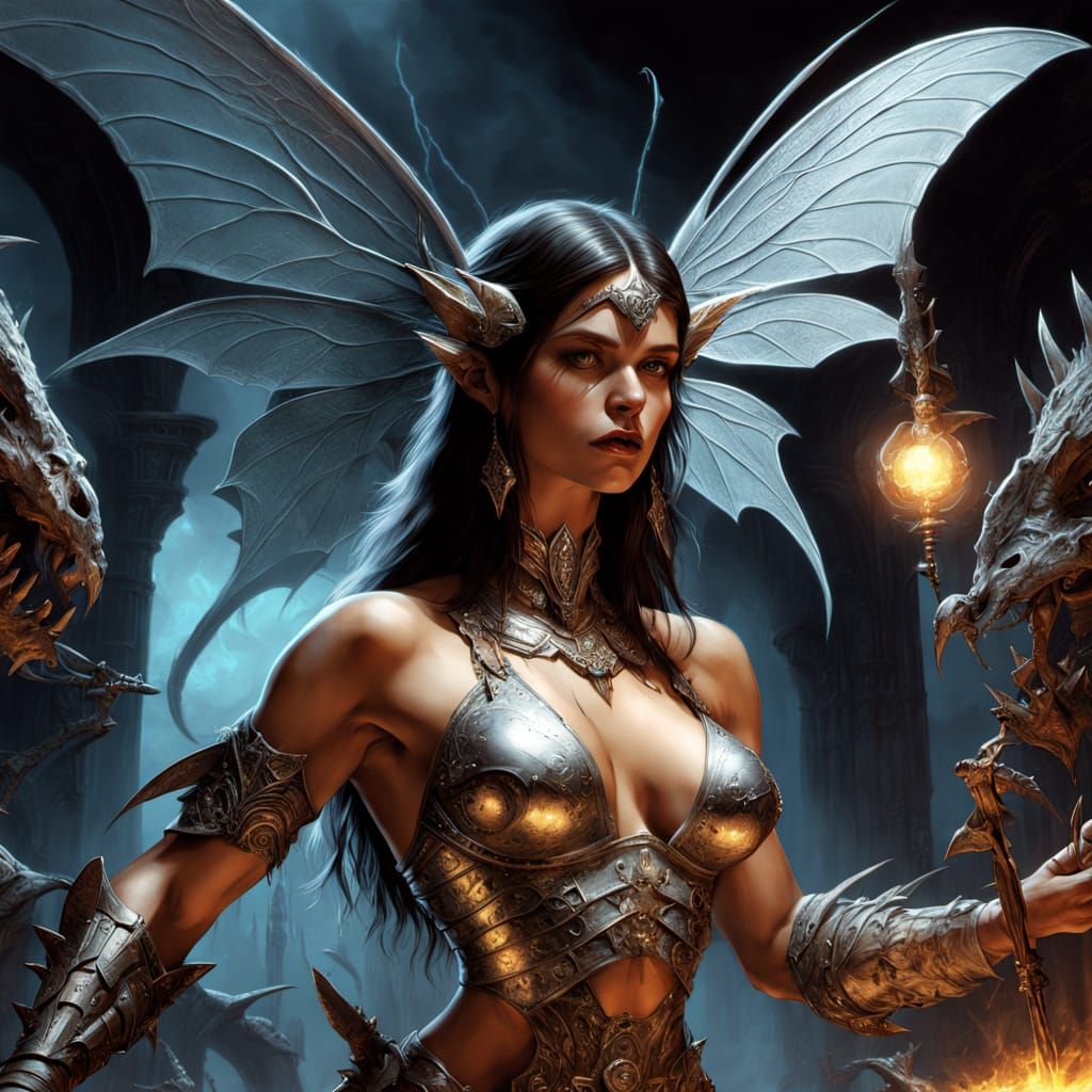 Barbarian Fairy at Alien Market in Frazetta Style
